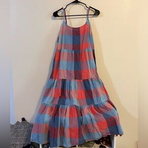 Beach lunch lounge red blue plaid maxi summer dress size women’s XL
